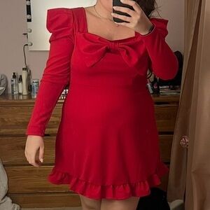 Elegant Red Dress with Bow Detail